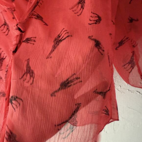 Color of Love Blouse Womens Medium‎ Red Sheer Giraffe Print Boho Peasant Top Tie - Picture 5 of 9